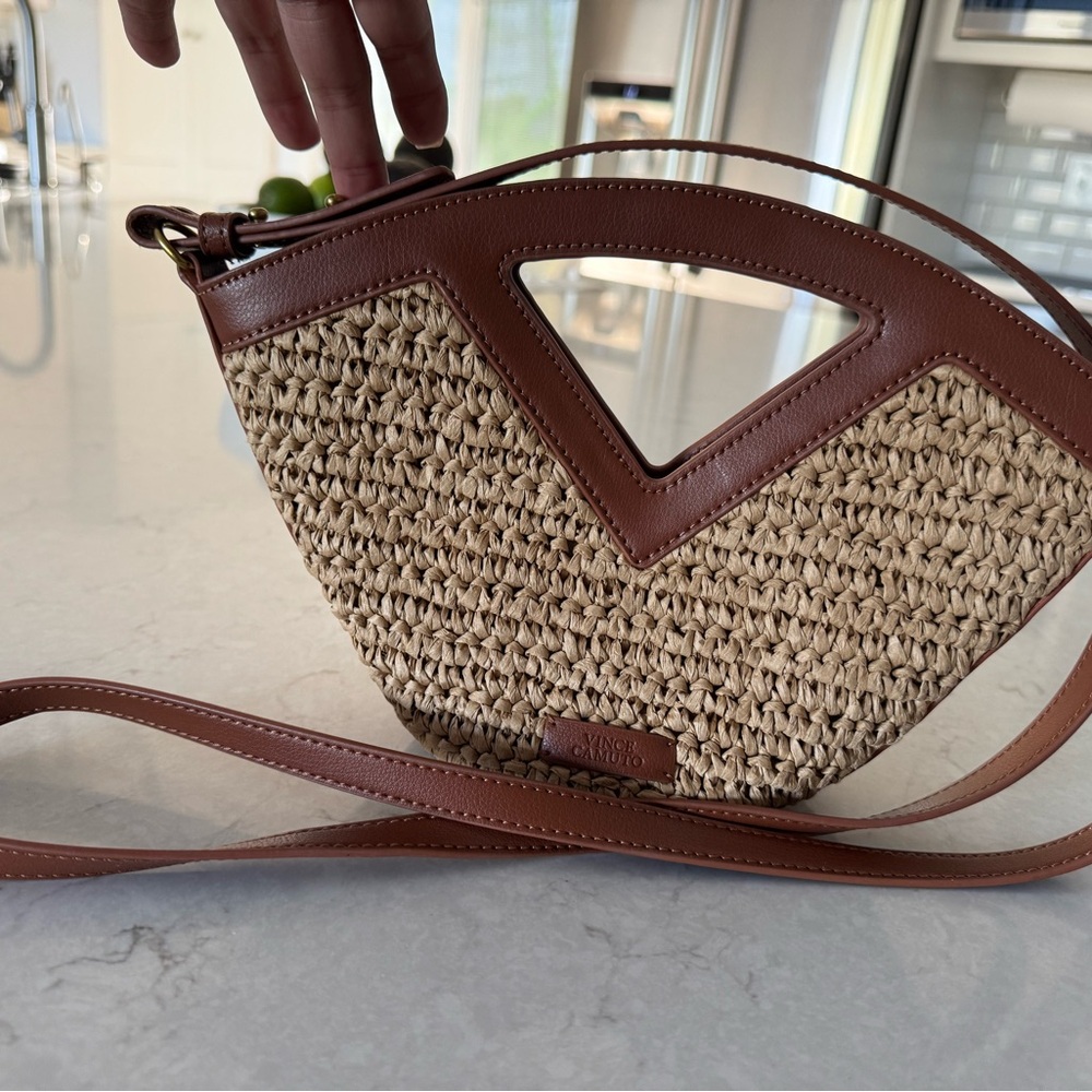 Vince Camuto Brown and Tan Crossbody Bag with Woven Design